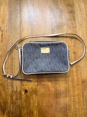 Michael Kors Brown Logo Crossbody with Cream Trim